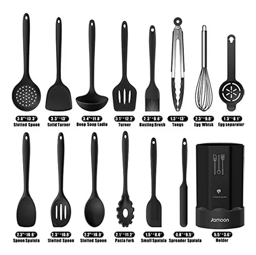 Utensilios de cocina de silicona, juego de 12 utensilios de cocina de 446  °F resistentes al calor, pinzas giratorias, espátula, cuchara, cepillo