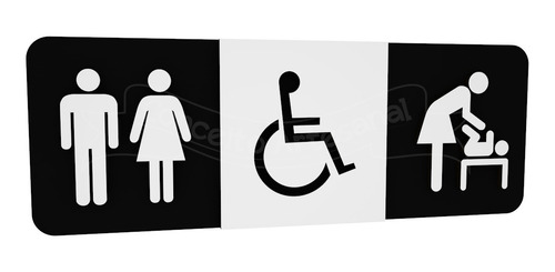 Imagem 2 de 3 de Placa Preta Banheiro Deficiente Unisex Fraldário Restaurante