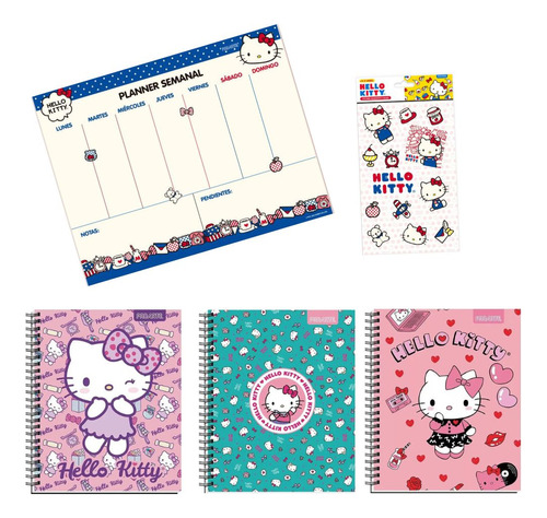 Combo Escolar Hello Kitty (3 Cuadernos, Stickers Y Planner)