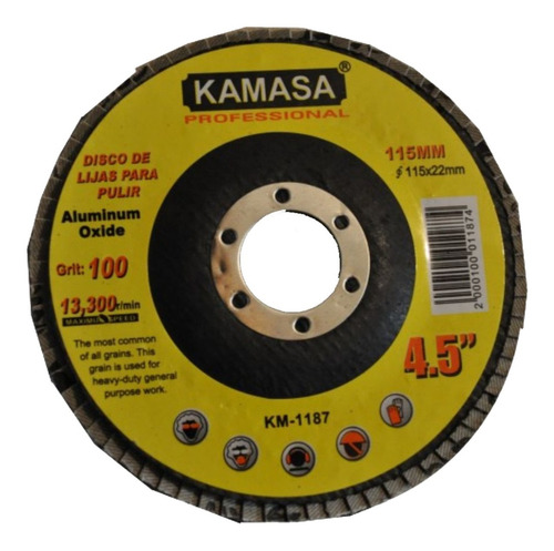 Disco Kamasa Flap Para Amoladora 115mm (4 1/2puLG) Grano 100