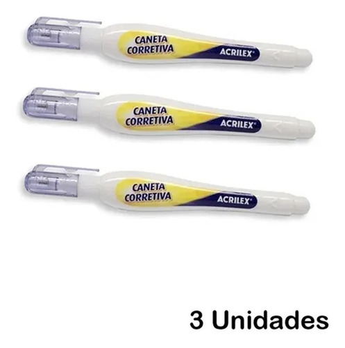 Kit 3 Canetas Corretivas Branquinho Escritório Acrilex 5ml