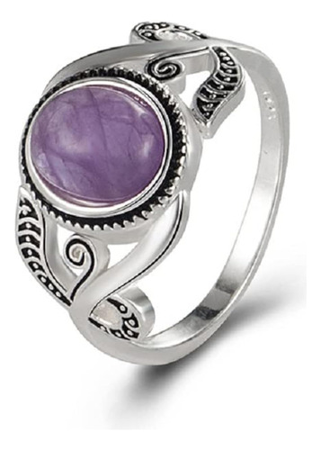 Anillo Vintage De Amatista Morada Plata 925 Para Mujer Anill