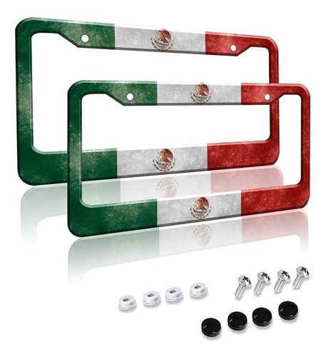 Par (2) Portaplacas Universales Bandera Vintage De México