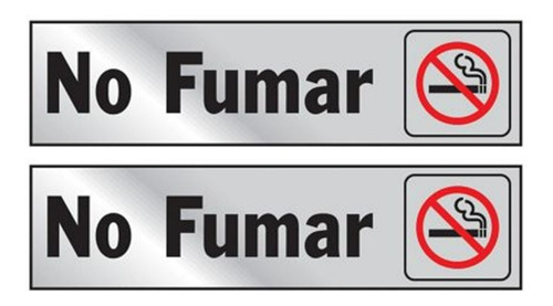 2 Letreros No Fumar 20x5 Cm Aluminio Autoadherible Inoxidabl