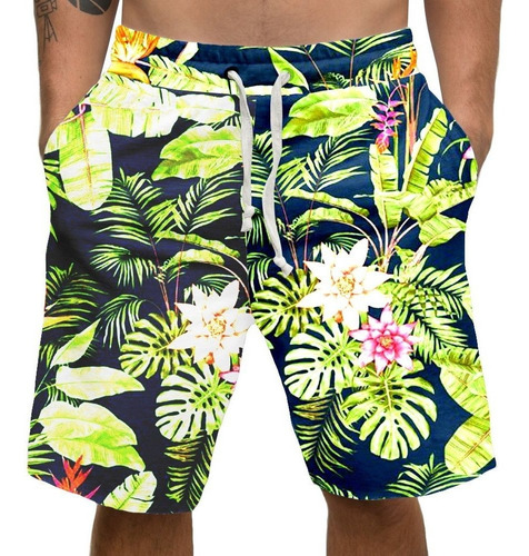 Bermuda Masculina Verão Tropical Praia Havaiana Floral 2018 