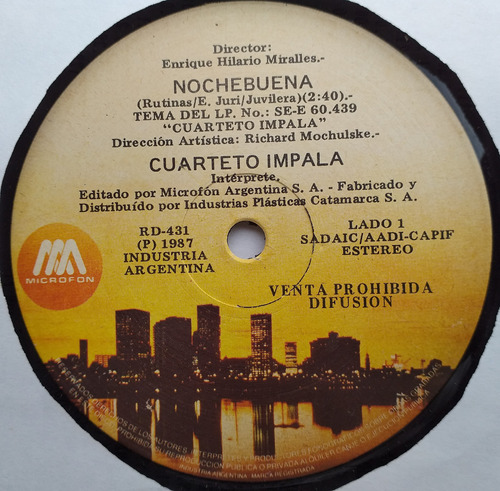 Cuarteto Impala - Nochebuena - Simple Vinilo 1987 Cumbia