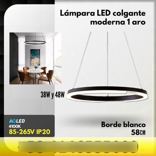 Lampara Led Colgante Mod 38w 1 Aro B Bl4100k 85-265v 58cm