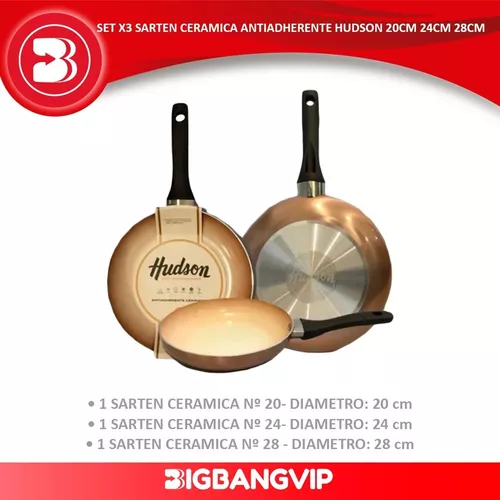 Set X3 Sarten Ceramica Antiadherente Hudson 20cm 24cm 28cm