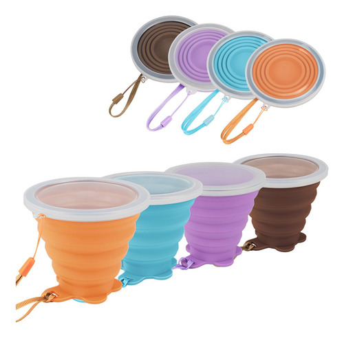 Taza De Viaje Plegable Silicona, 4 Unidades, Reutilizable
