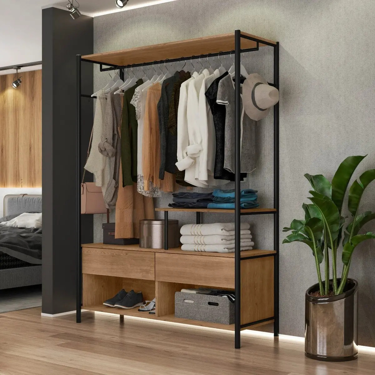 Closet Artefamol Barcelona MDP Preto Demolição com Gavetas e Cabideiro