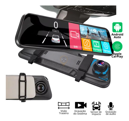 Retrovisor Multimídia Espelhamento Android Ios Kwid