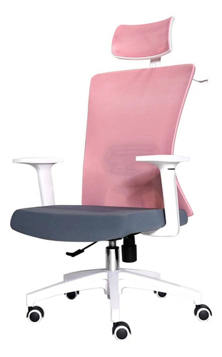 Silla de escritorio Fantech OCA258 gamer ergonómica rosa, blanca y gris con tapizado de tela
