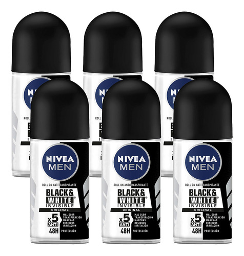 Pack Desodorante Antitranspirante Roll On Nivea Men Black&wh