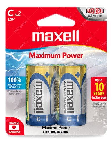 Pila Batería Maxell Alcalina Tipo C Lr14 1,5v Blíster X2