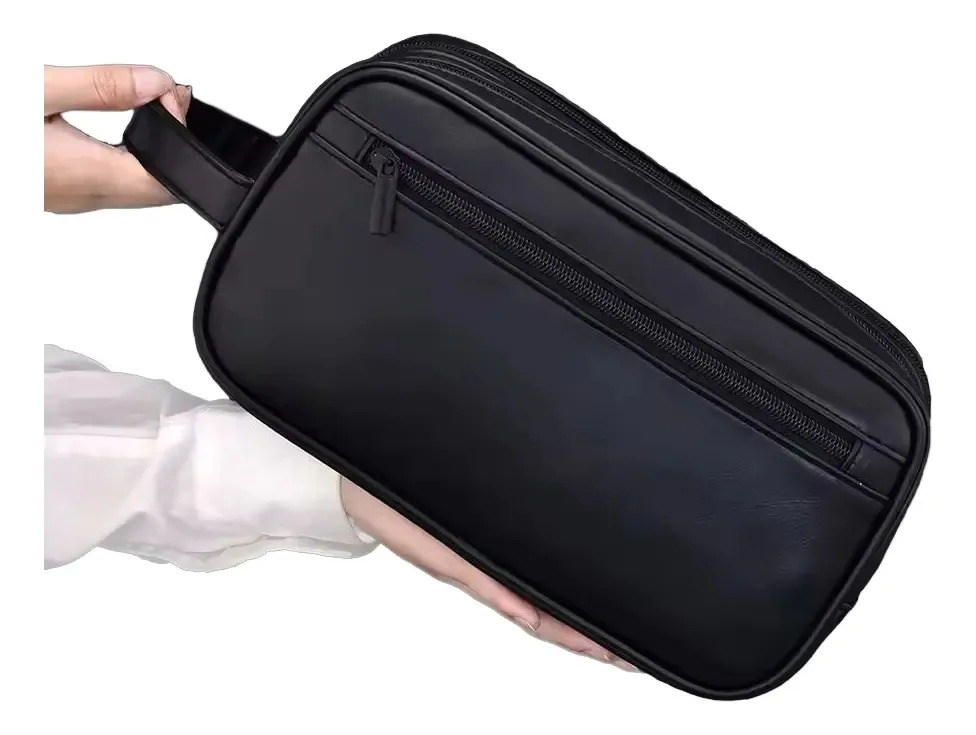 Neceser De Viaje Cosmetiquera Portatil Doble Cierre Elegante Color Negro Diseño de la tela Lisa