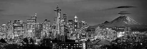 Seattle Skyline 2020 Foto Impresión Sin Marco Dusk Bw Blanco