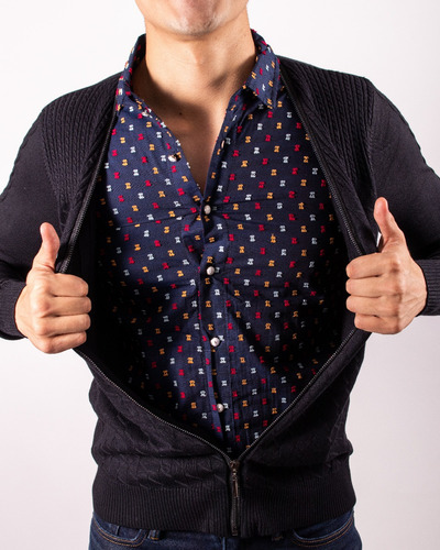 Sueter Con Media Camisa Frontal Integrada Moderno Black 306
