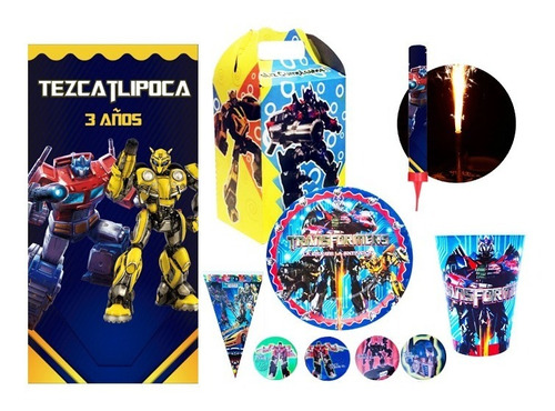 Transformers Kit 10 Niños Vasos Platos Bumblebee Fiesta