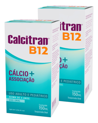Kit 2 Calcitran B12 Solução 150ml Calcio Vitamina D3 E B12 Sabor Cereja