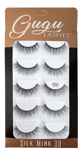 Pestañas Silk Mink 3d Fibra Seda 5 Par Gugu Lashes Original