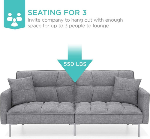 Sofa Futon Convertible De Felpa Color Gris Marca Best Choi P