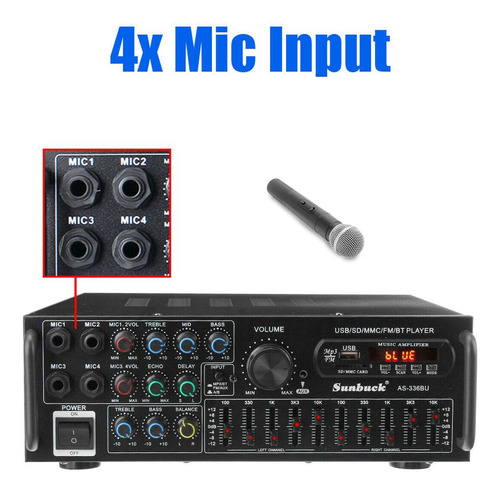Amplificador De Potencia Estéreo Bluetooth 5.0 Hifi Sunbuck