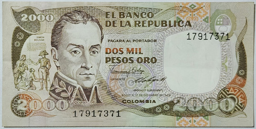 Billete 2000 Pesos 17/dic/1986 Colombia Xf Tdlr