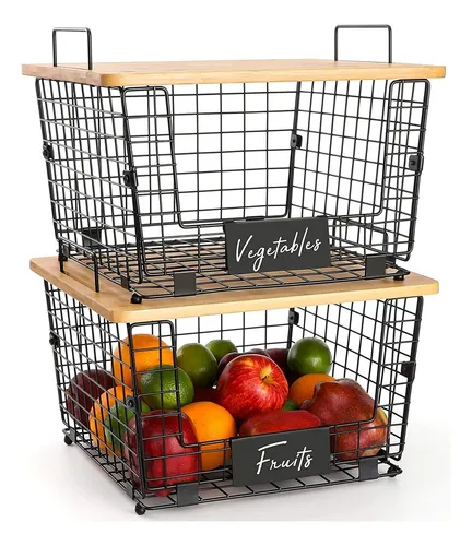 comprar Frutero De Mesa Canasto Para Frutas Verdulero Con Tapa Bambu