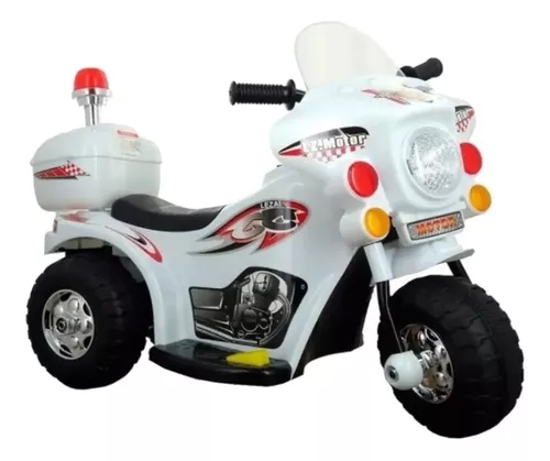 Mini Moto Eletrica Infantil Branca Policia Criança Som Luz