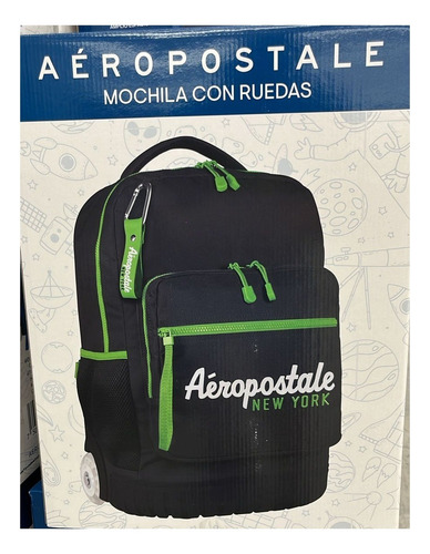 Mochila Escolar Aeropostale Con Ruedas Luminosas 47 X 34 X 21 Cm Color Negro Diseño De La Tela Liso