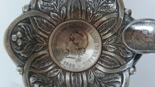 Imagem 2 de 6 de Cinzeiro Em Prata Moedas De 2000 Reis De 1908