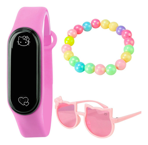 Pulseira + Relogio Digital Led Infantil Rosa Presente