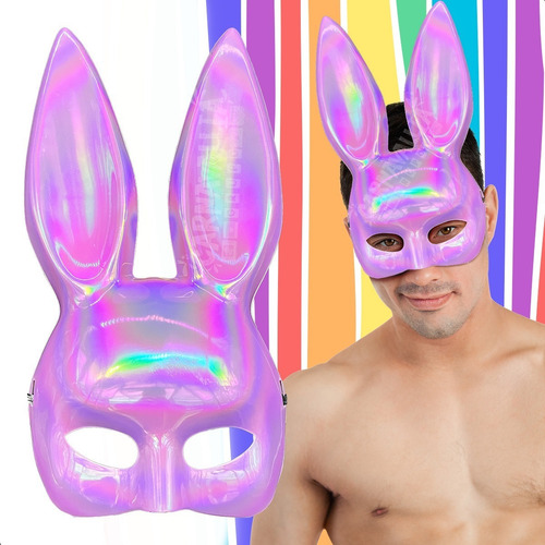 Antifaz Orejas Conejo Playboy Lgbt Halloween Morado Tornasol