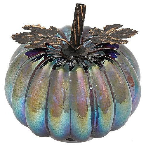 Halloween Pumpkin Decor Blackish Green Glass Pumpkins L...