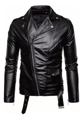 Chaqueta De Cuero Punk De Motociclista Para Hombre