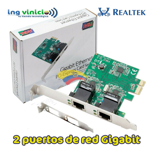 Imagen 1 de 5 de Tarjeta De Red Pci Express X1 Gigabit 2 Puertos Lan Realtek