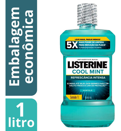 Enxaguante Bucal Listerine Cool Mint Embalagem Econômica 1l