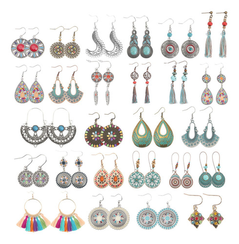 26 Pares De Aretes Colgantes Estilo Bohemio Vintage