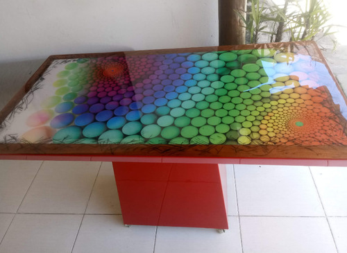 Mesa Retangular Especial Glass Em Resina Epóxi 1,3m
