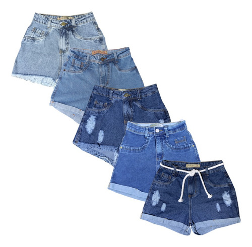 Kit C/5 Short Jeans Brim Cintura Alta Com Elastano Variados