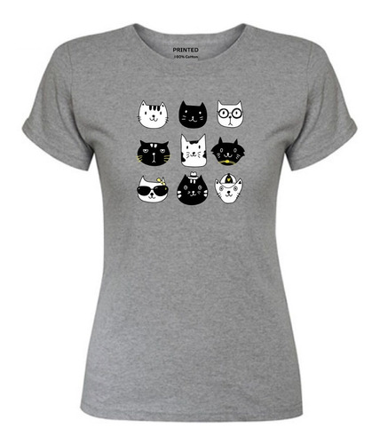 Polera Mujer Estampado Gatitos Kawaii