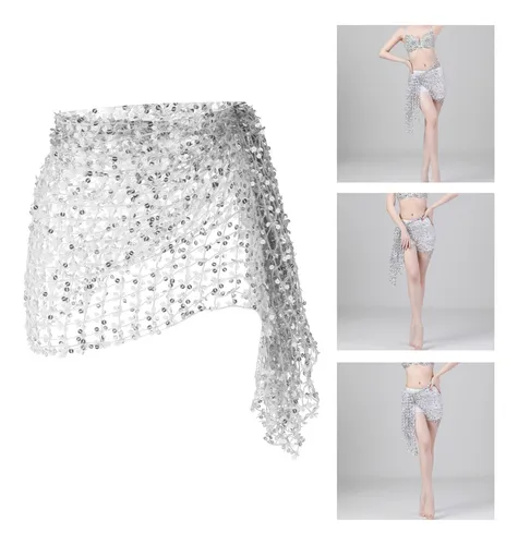 Moda Danza Del Vientre Hip Scarf Plata Plata El 160x50cm