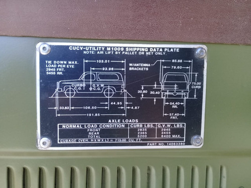 Chevrolet K5 Blazer M1009 Militar Modelo 85