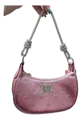 Bolsa Juice Couture Pink Metal Rosa Pink Logo Juicy Ouro Prateado