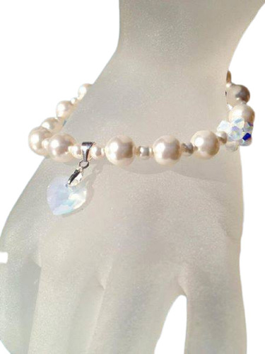 Pulsera Perlas Crystal Cream, Made With Swarovski. Plata