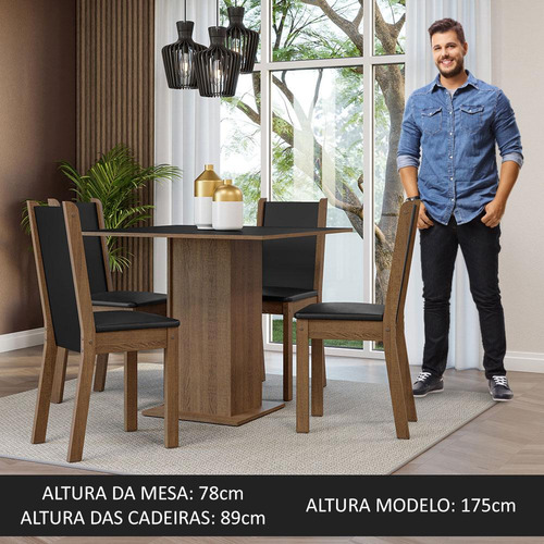 Mesa de comedor Alana Madesa, mesa de madera, 4 Cad, color RPSP, silla rústica/negra, diseño de tela: lisa
