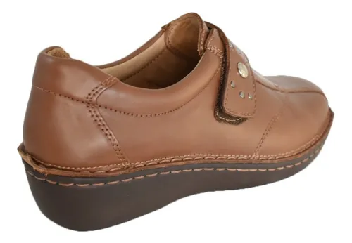Zapato Comfort Cavatini Cuero Mujer Con Abrojo En Pinkerton