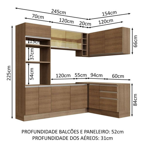Cozinha Completa Canto Madesa Glamy 399002 Armário Balcão R Cor Rustic