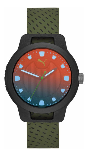 Reloj Hombre Puma P5011 Cuarzo 43mm Pulso Verde En Silicona