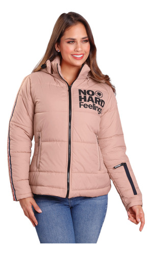 Chaqueta Acolchada Impermeable Para Mujer Rosado Claro